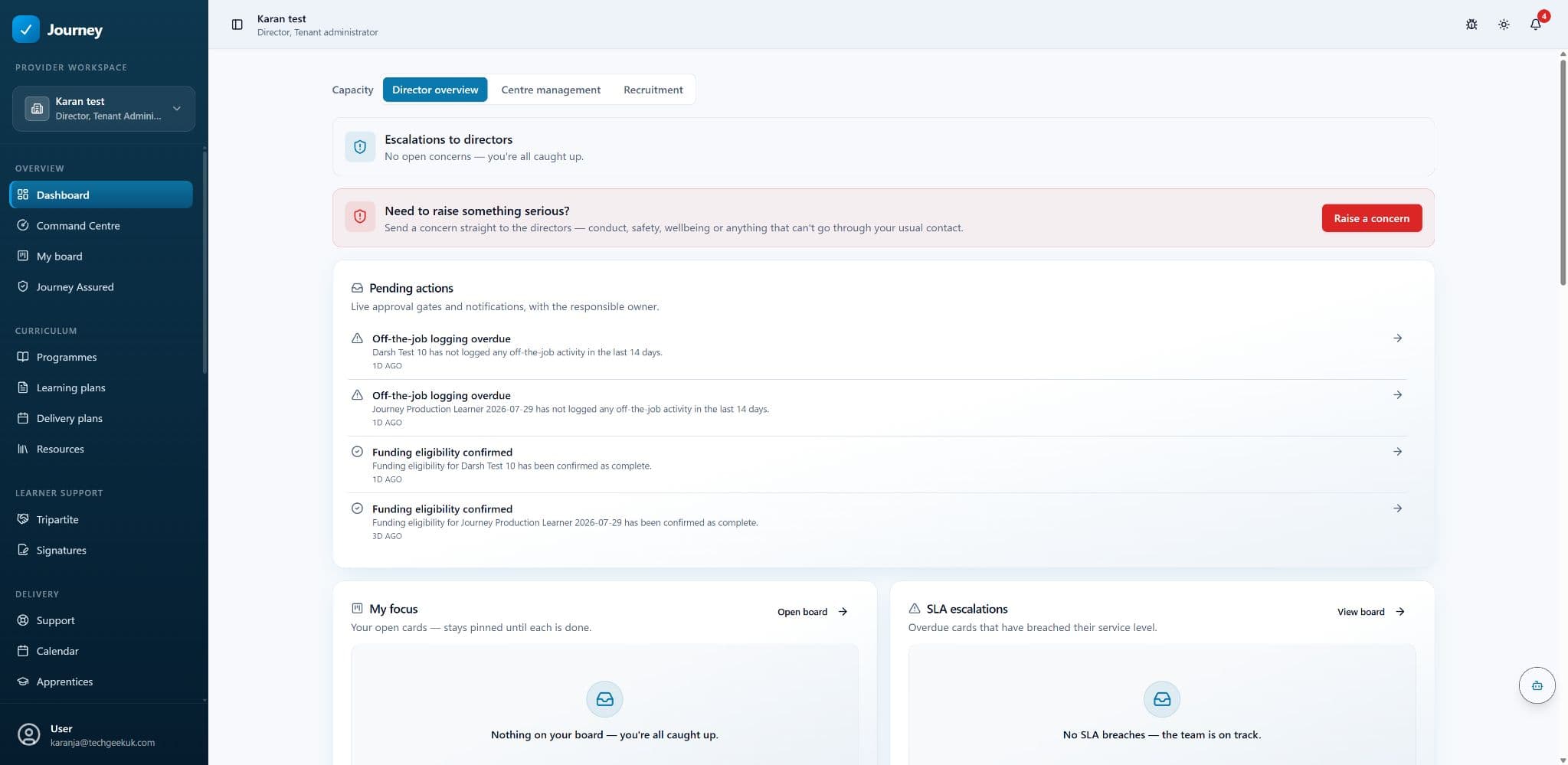 Journey director operations dashboard